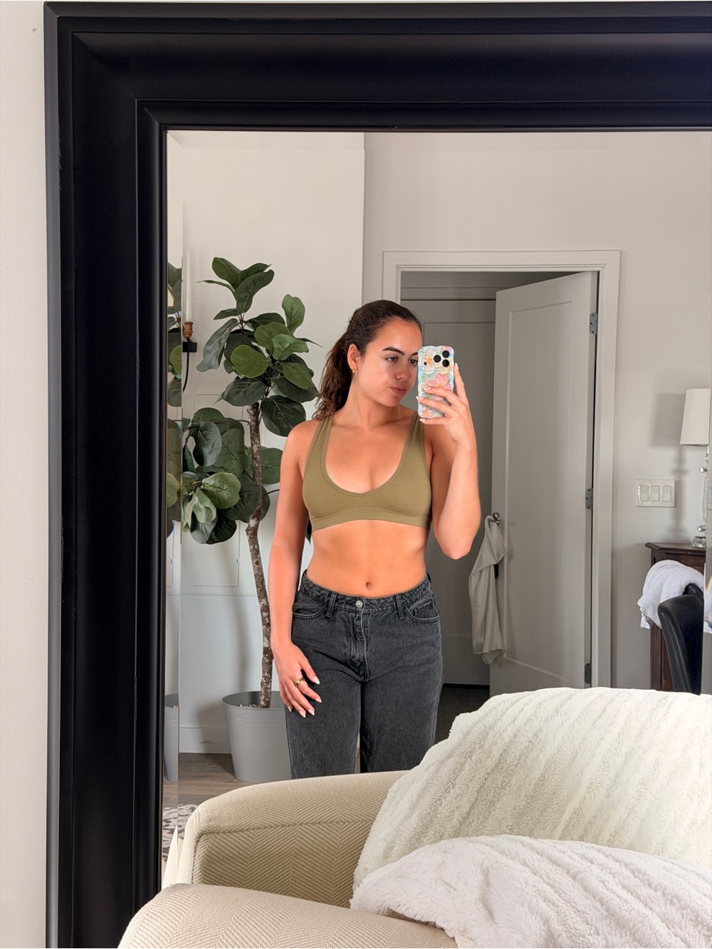 Olive Green Ribbed Urban Outfitters Bralette